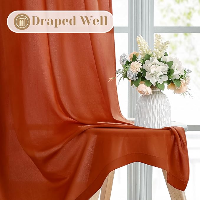 HOMEIDEAS Non-See-Through Fall Burnt Orange Privacy Sheer Kitchen Curtains - Image 5