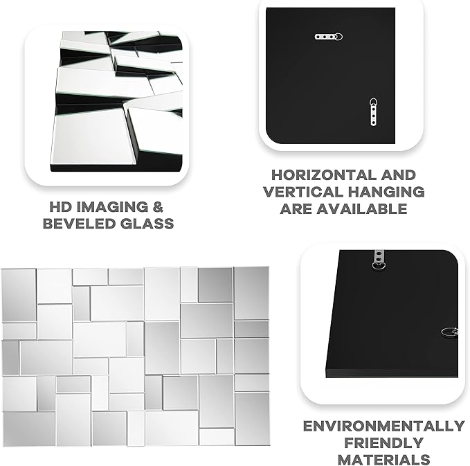 KOHROS Modern Geometric Irregular Mirror for Wall Decor 44" x 30" Decorative Mirror with Beveled Glass for Entryway Hallway Living Room Home Decor Horizontal or Vertical Hanging
