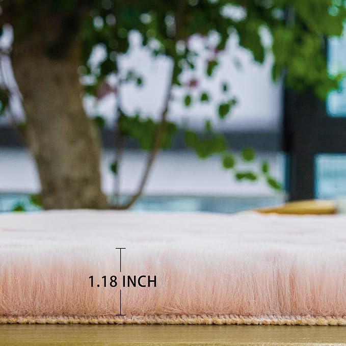 ORINOVA Pink Fuzzy Faux Rabbit Washable Fur Rug - Image 7