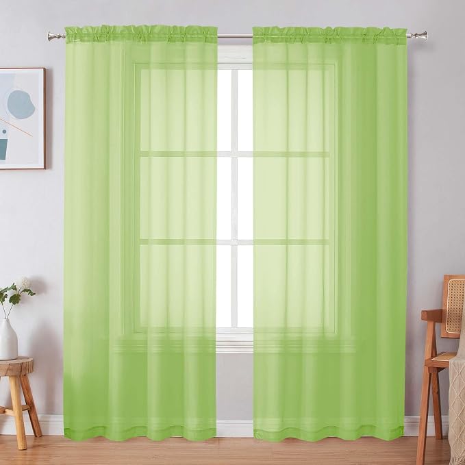Simplebrand Lime Sheer Curtains 96 Inches Long, Light Filtering Rod Pocket - Image 3