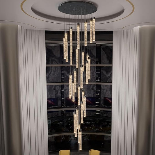 H150'' Modern Chandelier Modern Led Chandeliers Foyer Chandelier Stairs Large Chandelier Adjustable Black Chandeliers Pendant Lighting Fixture Hanging Ceiling Light