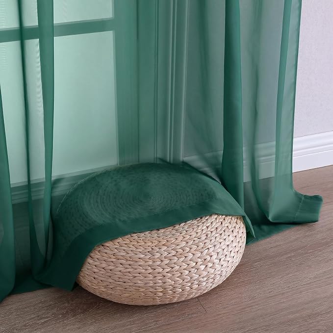 Hunter Green Sheer Curtains 63 Inches Long 2 Panels Set, Light Filtering Sheer - Image 6
