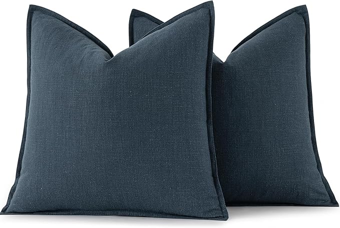 MIULEE Decorative Linen Pillow Covers 18x18 Inch Deep Blue | Boho Farmhouse​ - Image 6