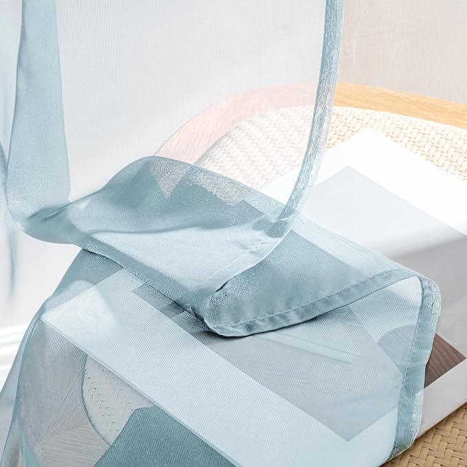 MIULEE Sky Blue Sheer Curtains 63 Inches Long, 4 Panels Set, Light Filtering - Image 8