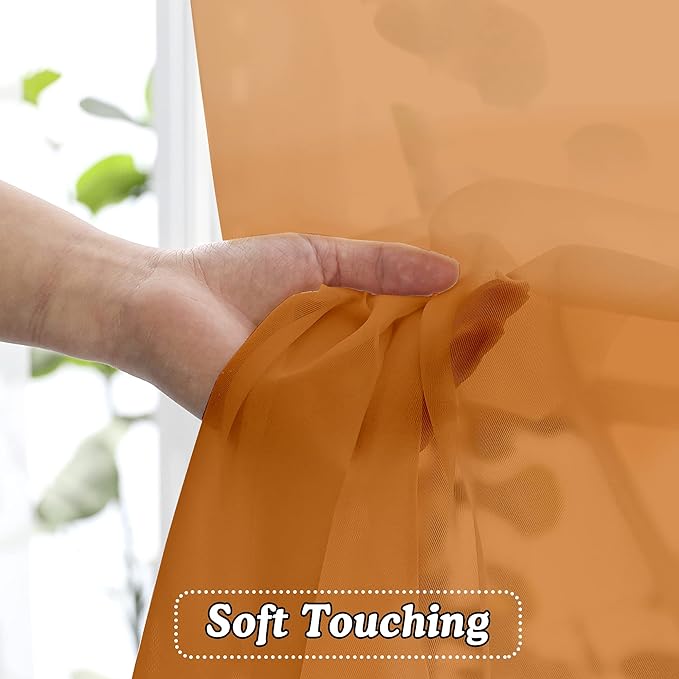 Sheer Orange Curtains 84 inch Length 2 Panels Set, Airy Soft-Touching Rod - Image 4