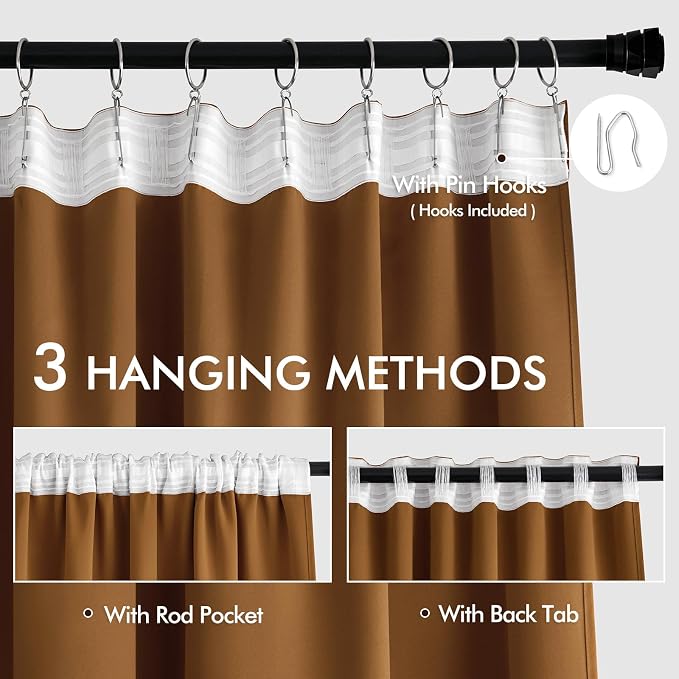 MIULEE Golden Brown Back Tab Blackout Curtains 72 Inches Long 2 Panels Set - Image 3