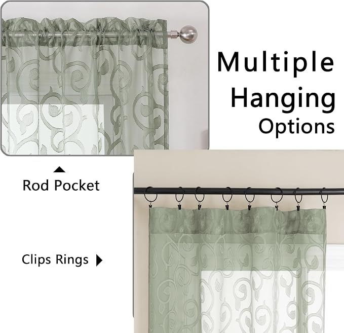 OWENIE Furman Sage Green Semi Sheer Curtains 72 inches Long - Image 4