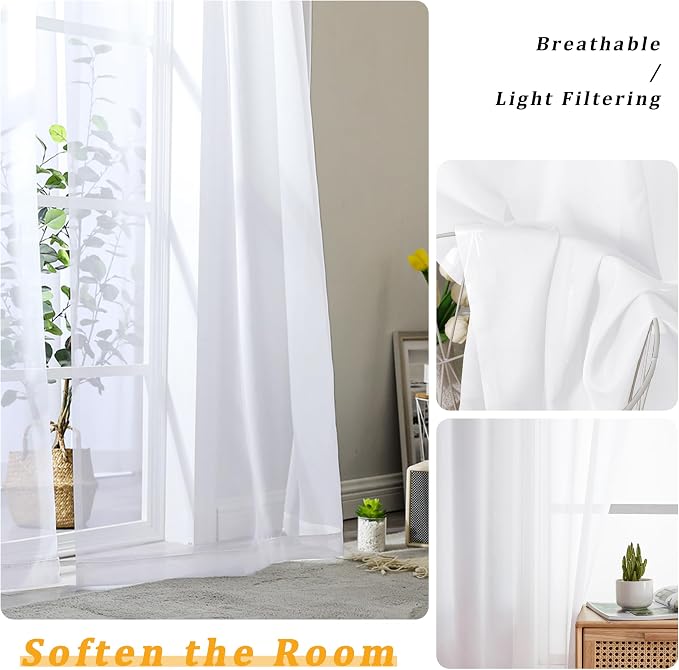 Gwine White Sheer Curtains 108 Inches Long - Image 3