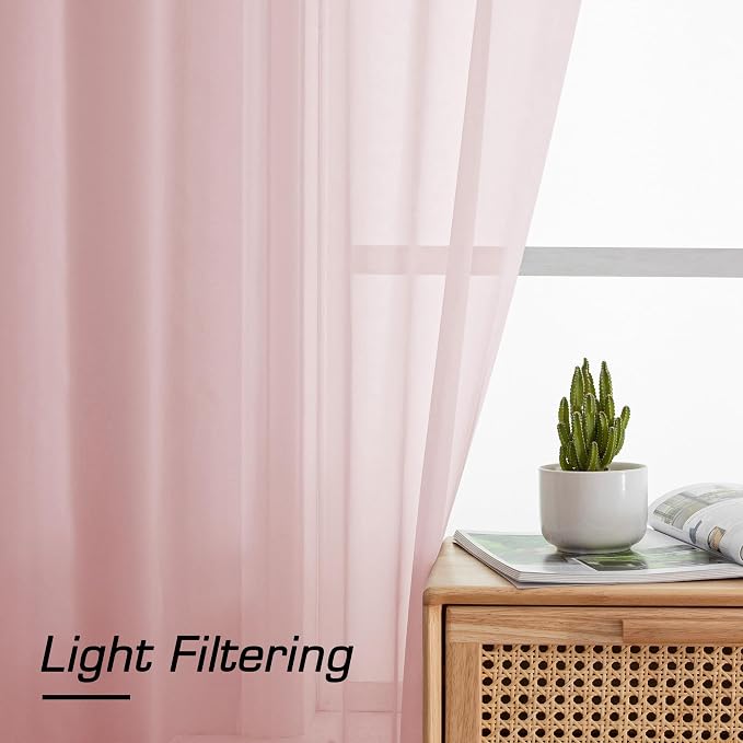 Simplebrand Blush Sheer Curtains 84 Inches Long, Light Filtering Rod Pocket - Image 5