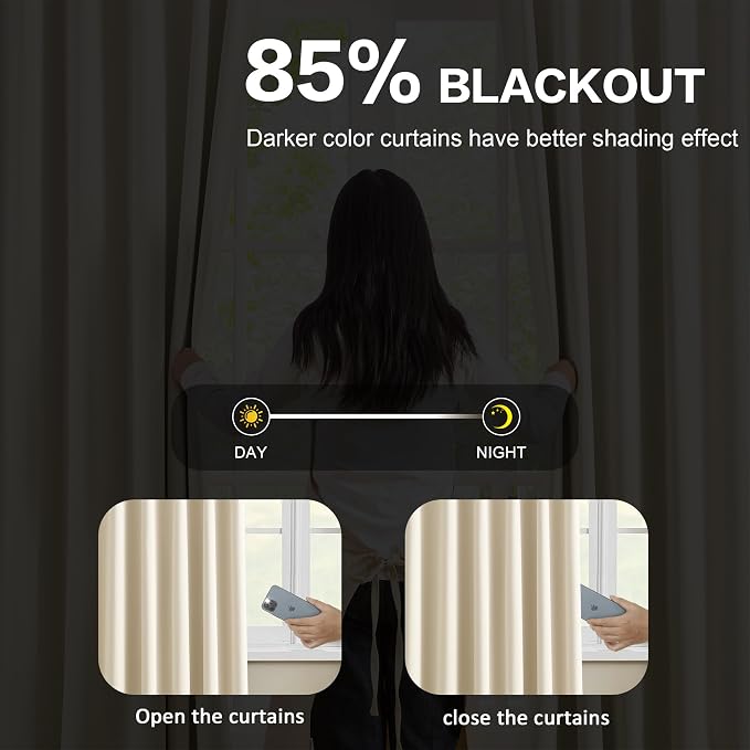 Cream Black Out Pleated Curtains 102 Inch Long, Elegant Luxury Soft Polyester - Image 3