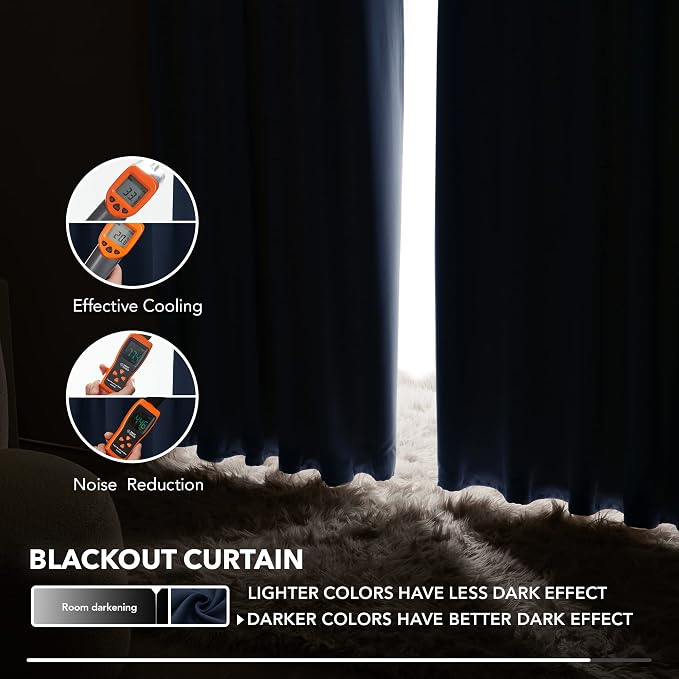 Deconovo Blackout Curtains, Thermal Insulated, W42 x L63 2 Panels, Back Tab - Image 5