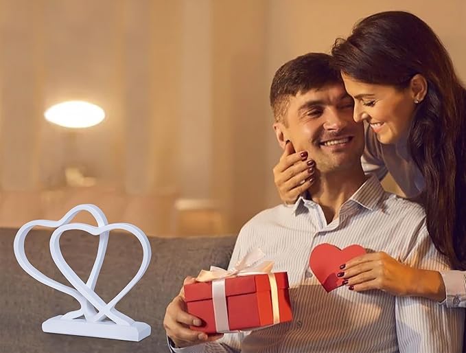 White Heart Sculpture for Living Room Decor Heart Decoration Gift for Her and Him Love Wedding Anniversary Couples Gift Modern Heart Statue for Home Coffee Table Dining Table Centerpiece Birthday