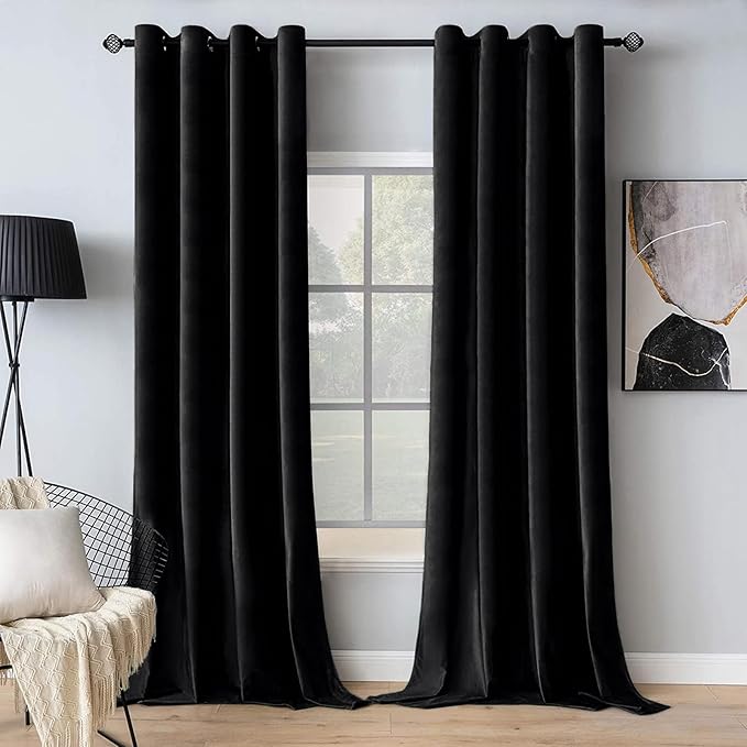 MIULEE Black Velvet Curtains 84 Inches Long Halloween Room Darkening Blackout by MIULEE