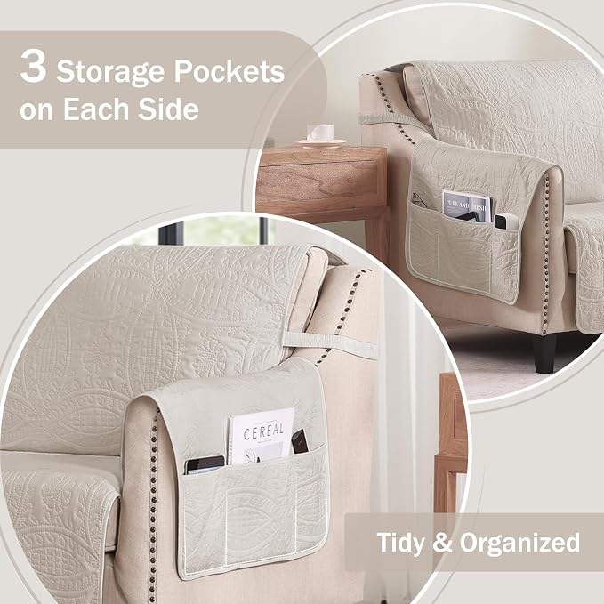 Soft Quilted Couch Cover with Pockets - Image 4