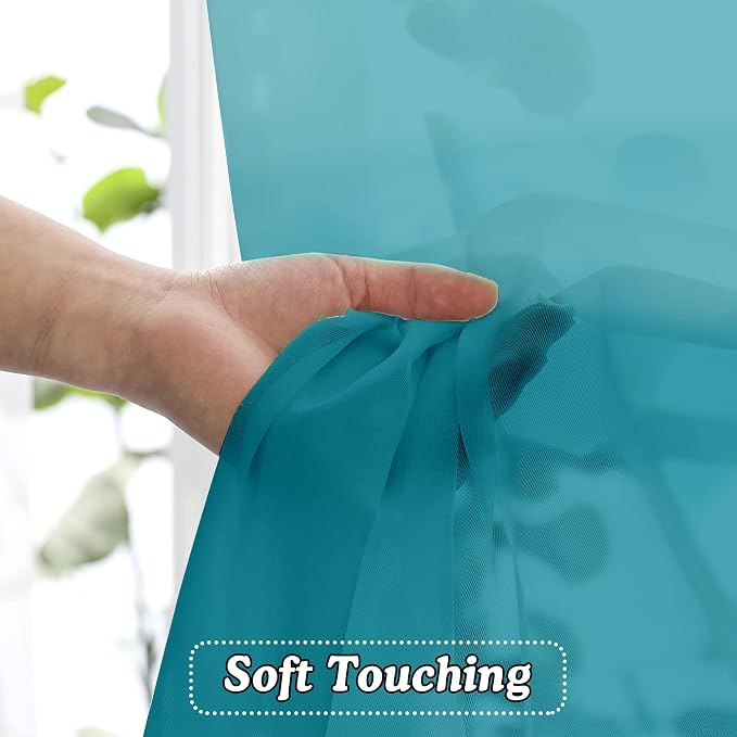 Turquoise Sheer Curtains 45 Inches Long 2 Panels, Light Filtering Sheer Curtains - Image 2