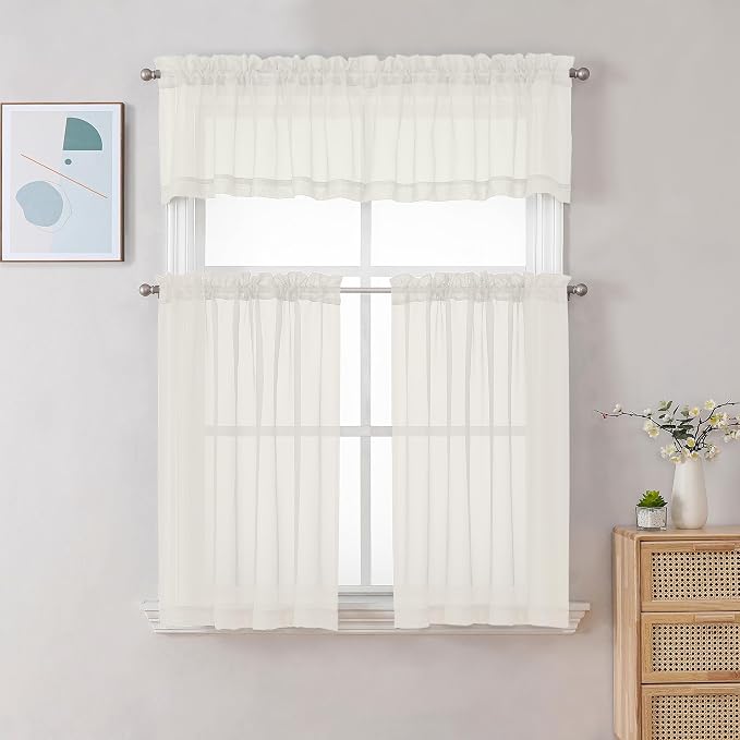 Chyhomenyc Ivory Sheer Curtains 30 inch Length 2 Panels, Light Filtering Voile - Image 2