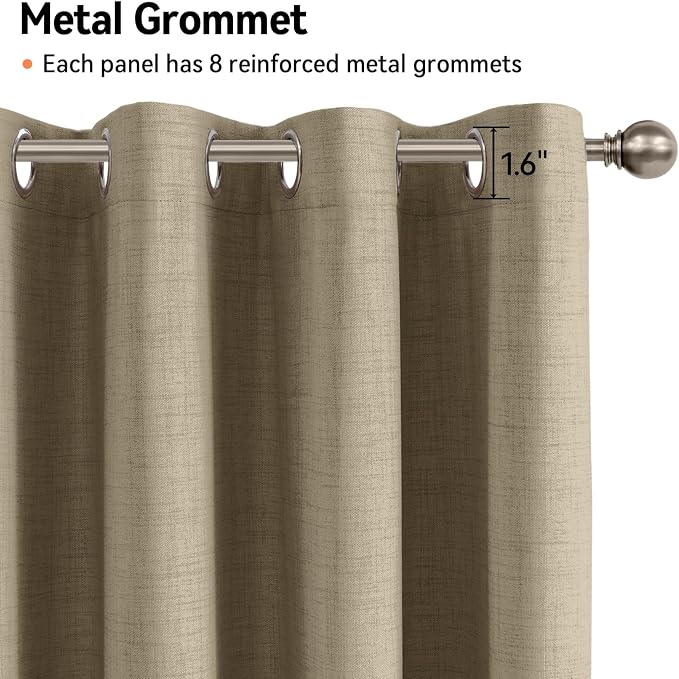 100% Blackout Linen Textured Curtains 96 Inch Long, Plaza Taupe | 100% Blackout - Image 6