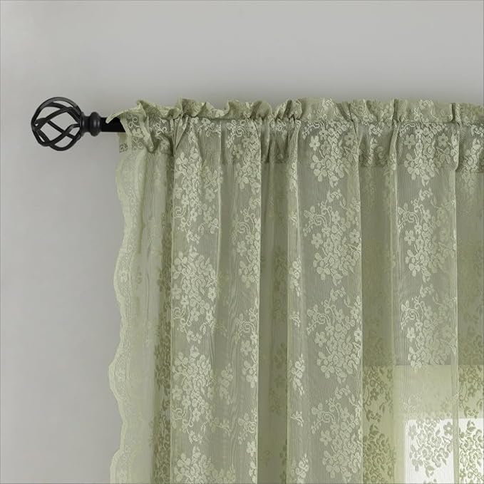 YJ YANJUN Vintage Lace Curtains -Cottage Flower Sage Green 132 inch Curtains - Image 4
