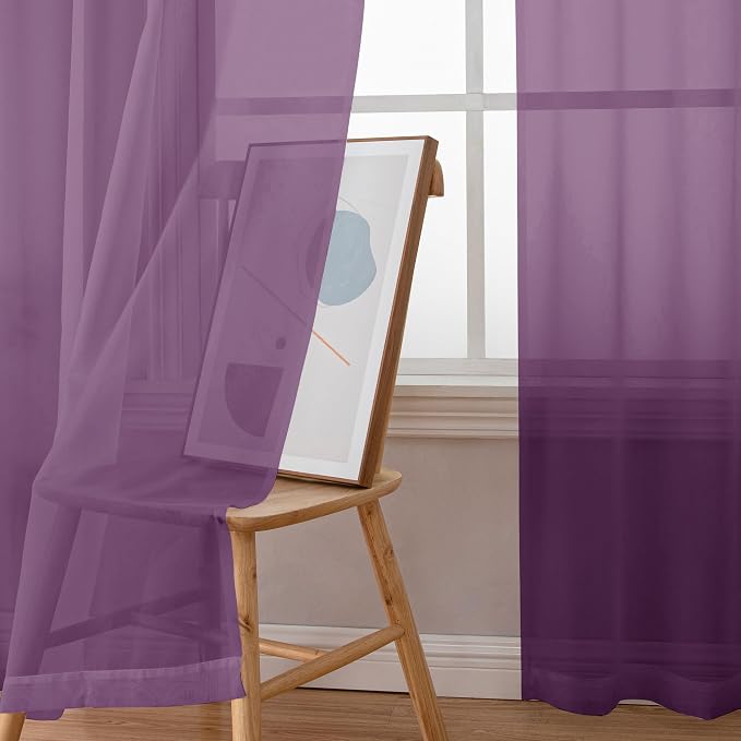 Simplebrand Plum Sheer Curtains 63 Inch Length 2 Panels, Rod Pocket Solid Color - Image 3