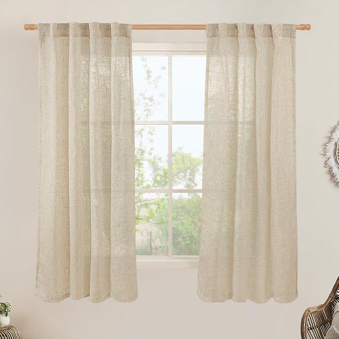 Semi Sheer Linen Curtains 63 Inches Long, Light Filtering Panels | Semi Sheer by LAMIT