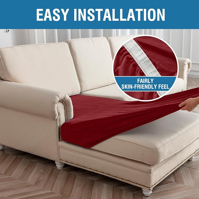 Couch Cover 4-Piece Elastic Velvet Couch Cushion Covers & Chaise Slipcovers - Image 6