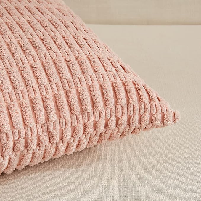 Fancy Homi 4 Packs Boho Pink Decorative Throw Pillow Covers 20x20 Inch - Image 4