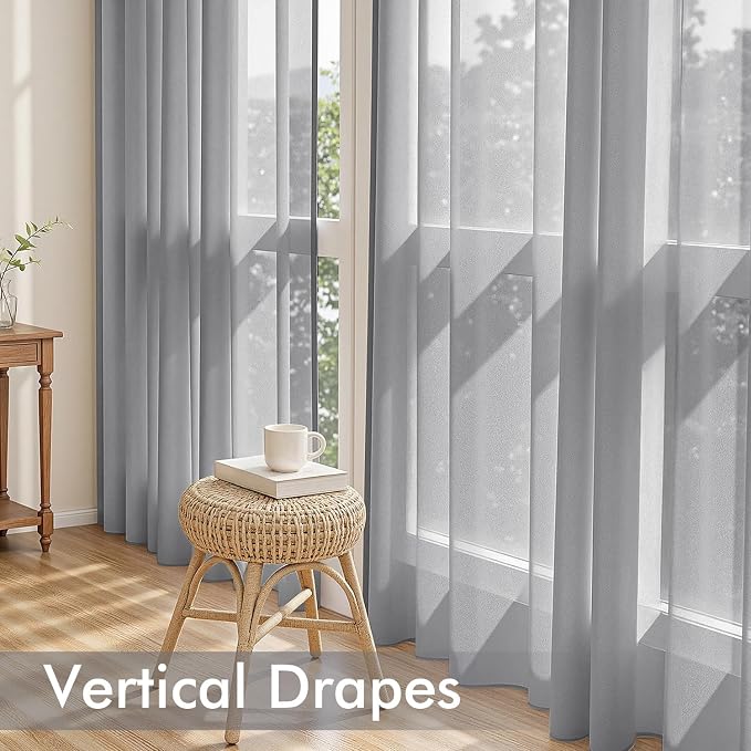 MIULEE Dark Grey Sheer Curtains 63 Inches Long 4 Panels 54 x 63 Inches | Light - Image 5