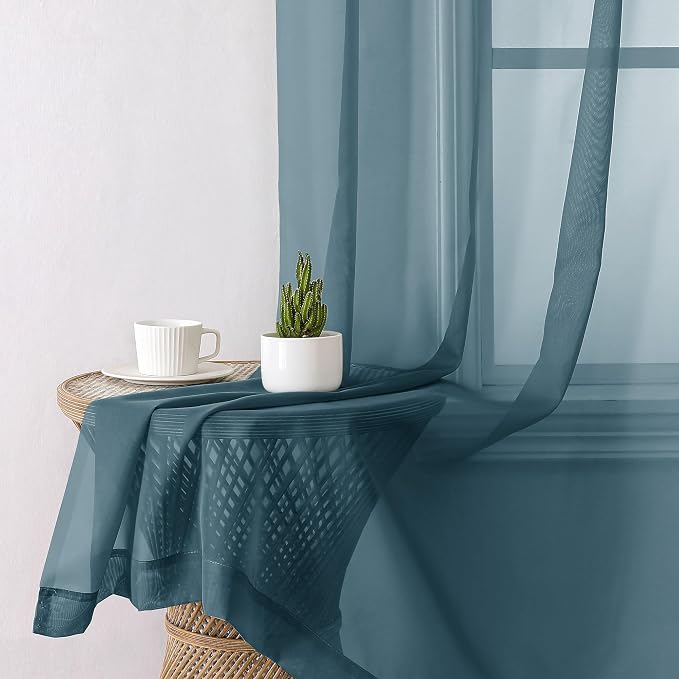 Aiyufeng Dusty Blue Sheer Curtains 72 Inch Length 2 Panels Set, Light Filtering - Image 6