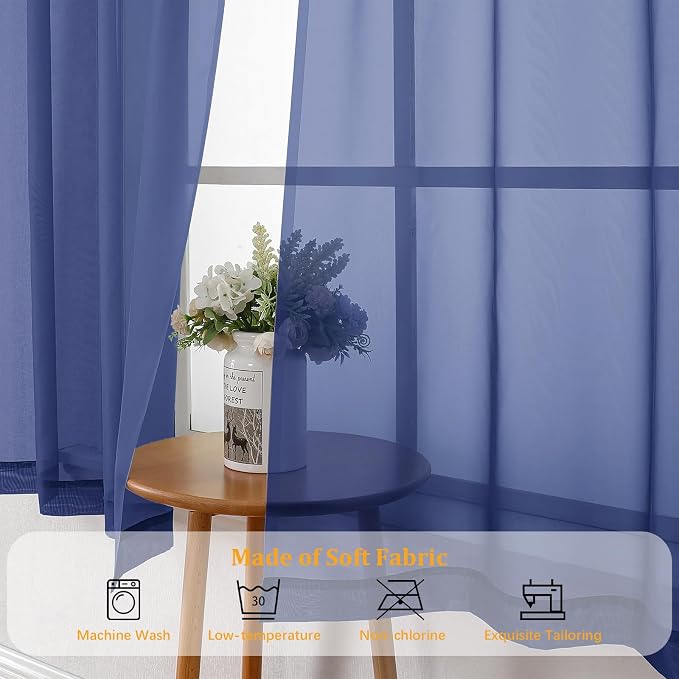 Gwine Royal Blue Sheer Curtains 63 Inch Length - Image 7