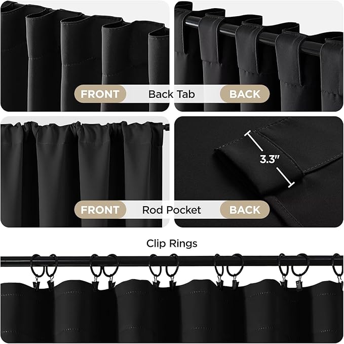 Joydeco Black Blackout Curtains 96 Inches, Thermal Insulated Long Curtains 2 - Image 4