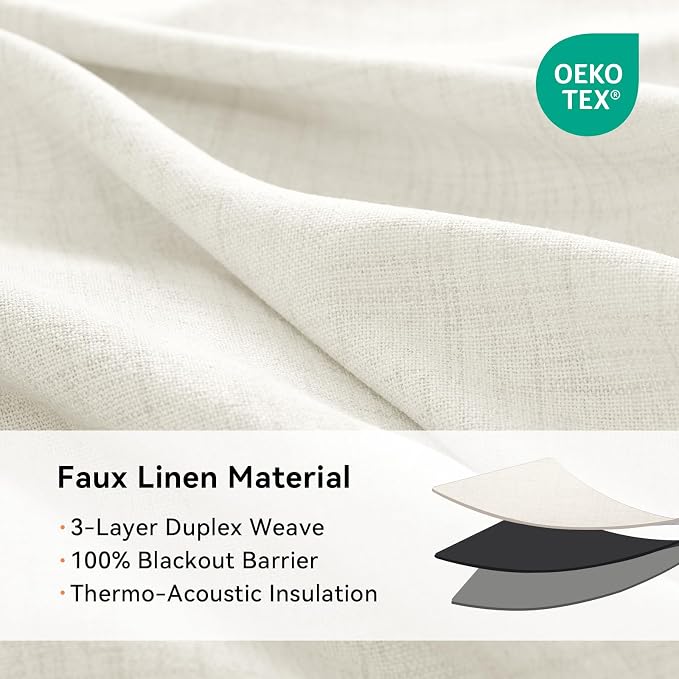 100% Blackout Linen Textured Curtains 84 Inch Long, Light Blocking, Thermal - Image 4