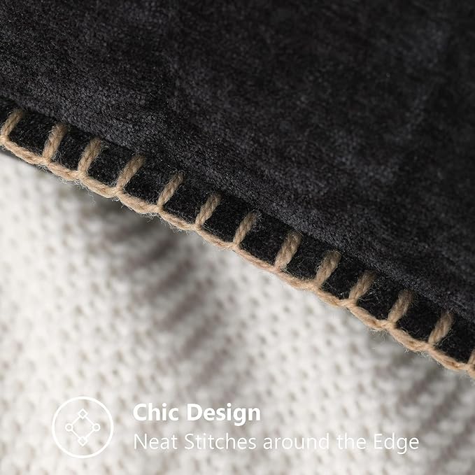 decorUhome Chenille Soft Throw Pillow Covers 20x20 Set of 2, Farmhouse Velvet Neutral Decorative Euro Pillow Covers with Stitched Edge for Couch Sofa Bed Home Decor, Black