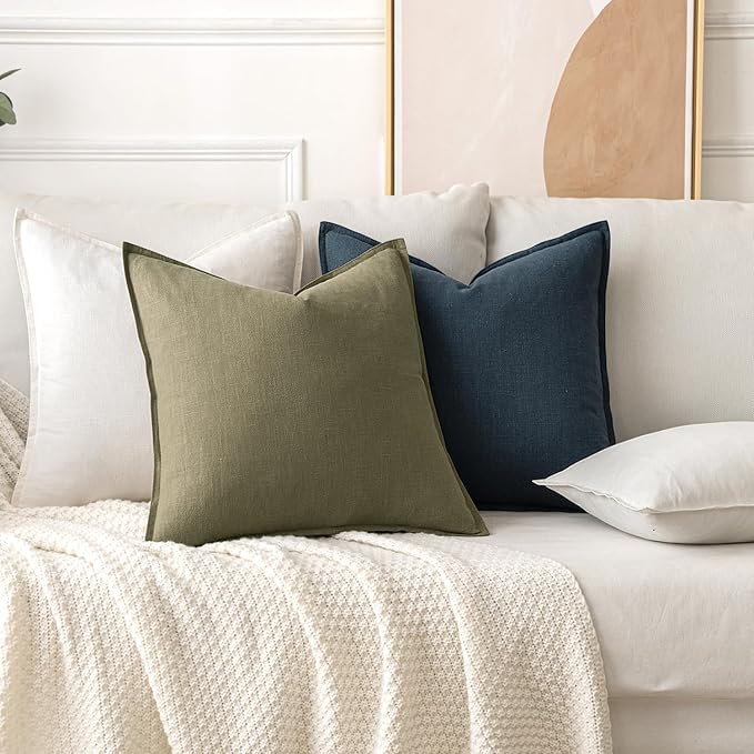 MIULEE Decorative Linen Pillow Covers 20x20 Inch Cream White | Boho Farmhouse​ - Image 4