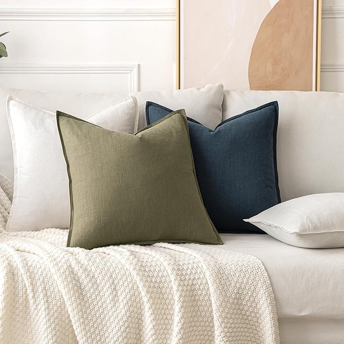 MIULEE Decorative Linen Euro Sham Pillow Covers 22x22 Inch Cream White | Boho - Image 4