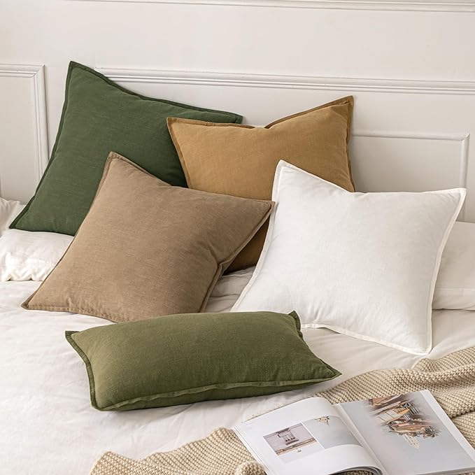 MIULEE Decorative Linen Euro Sham Pillow Covers 28x28 Inch Cream White | Boho - Image 5