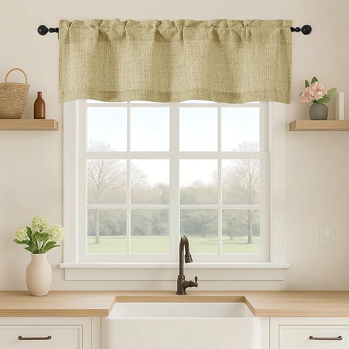 OVZME Valance for Windows, Light Filtering Faux Linen Textured Small Short by OVZME