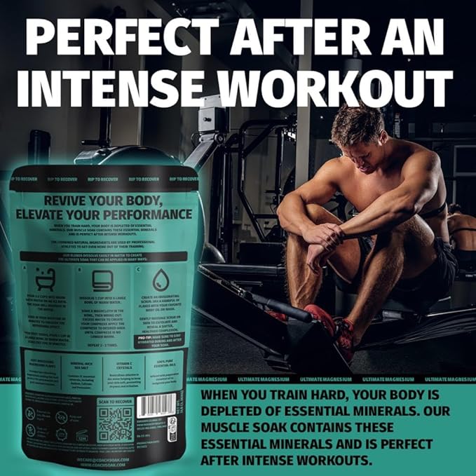 Coach Soak Recovery Bath Soak - Alternative to Epsom Salt Bath Soak - Fast-Absorbing Pure Magnesium Flakes with 21 Minerals, Bath Salts & Essential Oils - 3 lb (1 Pack) - Cooling Peppermint