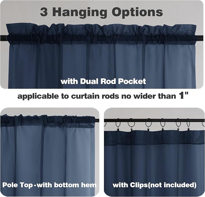 Chyhomenyc Navy Blue Sheer Curtains 84 Inches Long 2 Panels, Light Filtering - Image 5