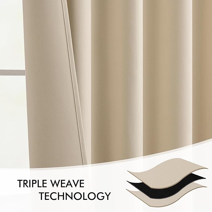 MIULEE Cream Beige Back Tab Blackout Curtains 52x108 Inch Long 2 Panels Set | - Image 7