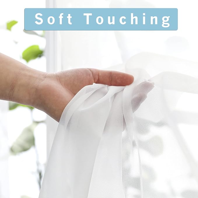 Sheer White Curtains, Sheer Curtains 63 inch Length 2 Panels Set, Rod Pocket - Image 3