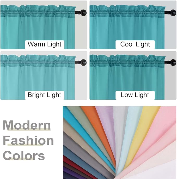 Turquoise Sheer Curtain for Bedroom Living Room 72 Inches Long 2 Panels Set - Image 6