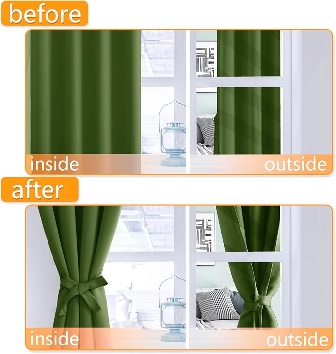 Blackout Curtains for Bedroom, Olive Green, 52 x 63 Inch 2 Panels | Thermal - Image 4