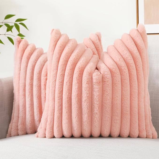 decorUhome Summer Cozy Faux Fur Throw Pillow Covers 26x26 Set of 2 Decorative by decorUhome