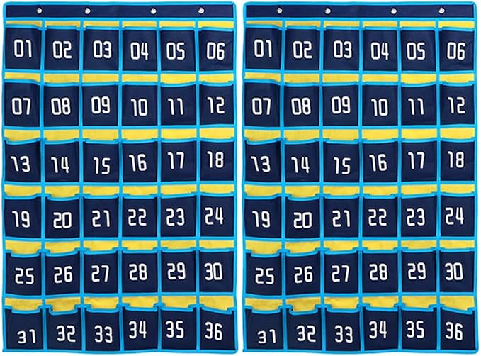 Loghot Classroom Accessories Closet Pocket Chart for Cell Phones Holder Wall Door Hanging Organizer (36 Pockets Blue 2Pc)