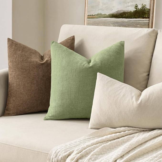 MIULEE Sage Green Chenille Couch Throw Pillow Covers, 20x20 | Set of 2 - Image 2