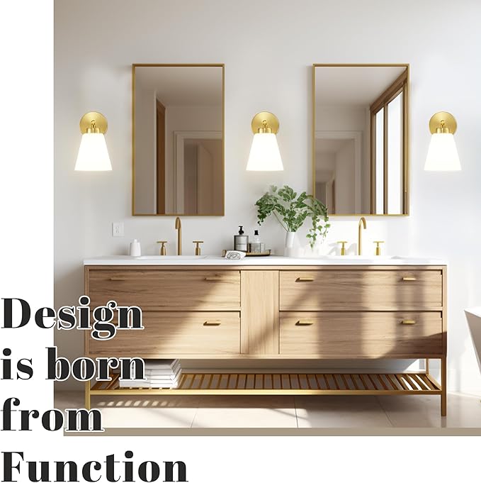Hamilyeah Gold Sconces Wall Lighting Set of Two with Frosted Glass Shade, Industrial Bathroom Lighting Fixture with Milk Shade, Modern Brass Vanity Sconce Lighting for Bedroom, Living Room