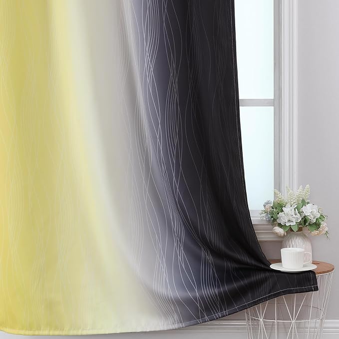 Estelar Textiler Yellow and Black Ombre Blackout Curtains - Image 6