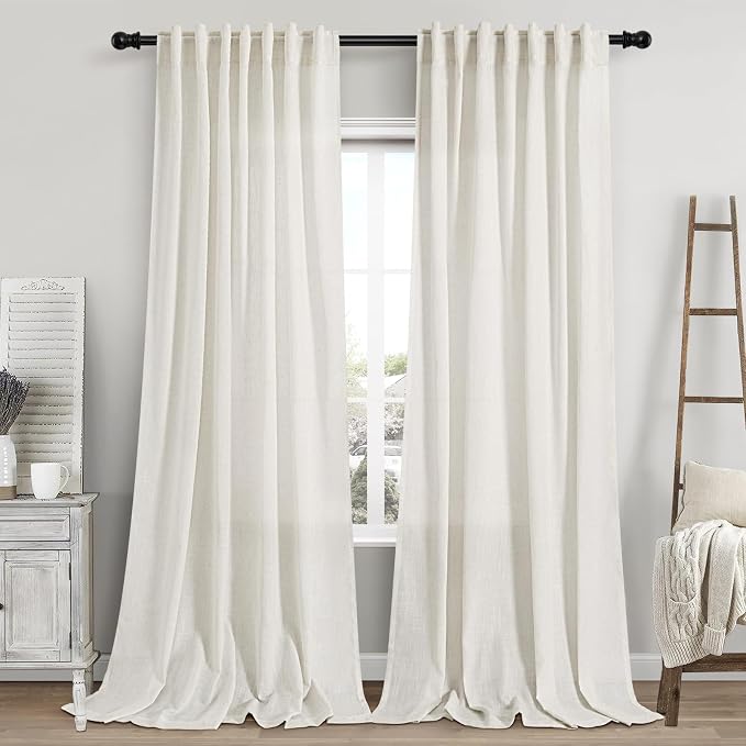 Cream Linen Curtains 114 Inches Long by Nanspring