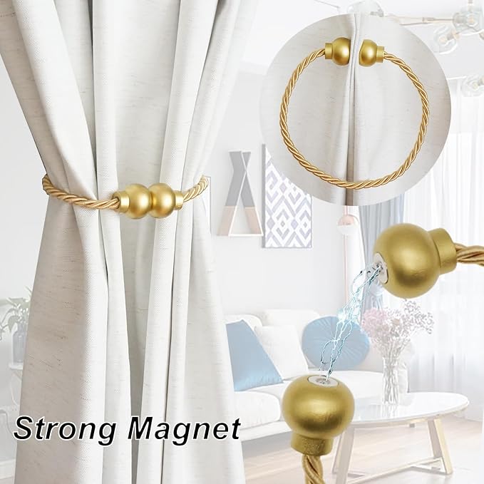 4 Pack Magnetic Curtain Tiebacks Modern Handmade Rope Curtain Tie Backs - Image 2