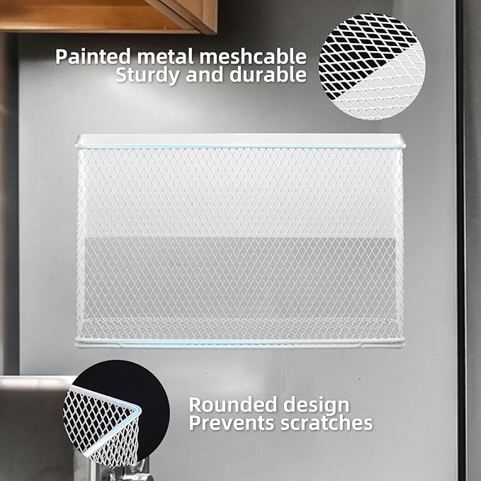 Magnetic Basket Organizer Holder for Fridge Magnetic Storage Bin Box Containers, White Magnetic Locker Organizer Holder for Kitchen Storage, Magazine, Whiteboard,10" × 3.34" ×5.9"